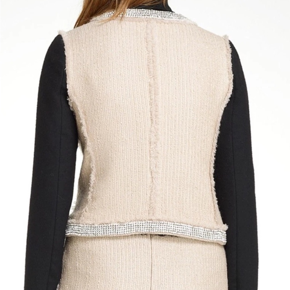 Tory Burch Sairy Bling Wool Tweed Jacket Black Tan Rhinestones Crystals Size 8 - Picture 3 of 12